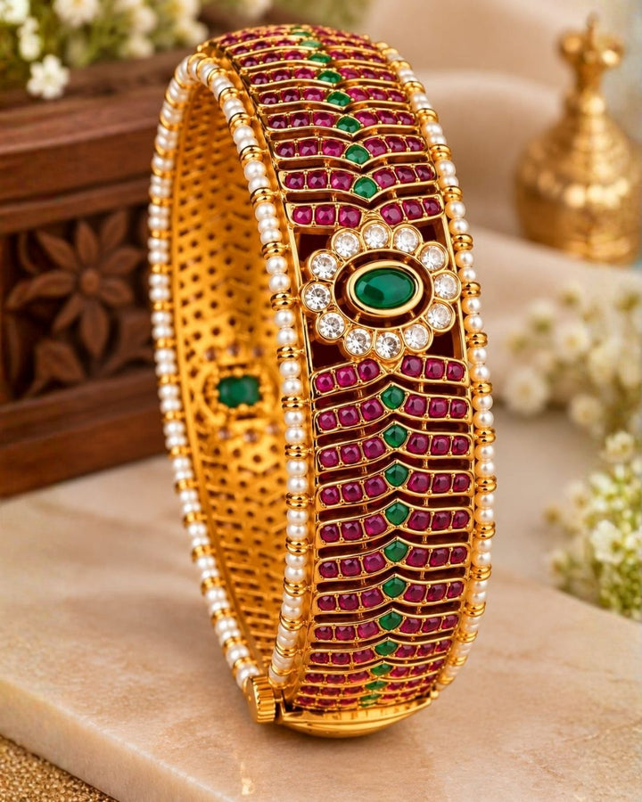 Jadau Kundan Gold Plated Temple Style Openable Kada