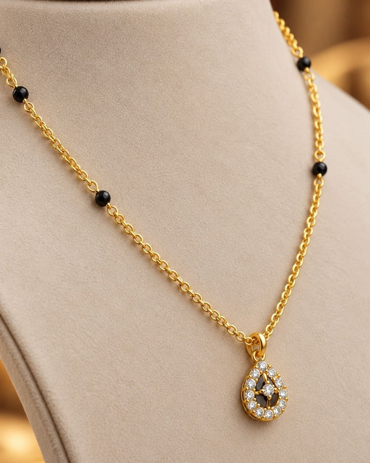 Gold Plated Black Beads Teardrop Pendant Chain
