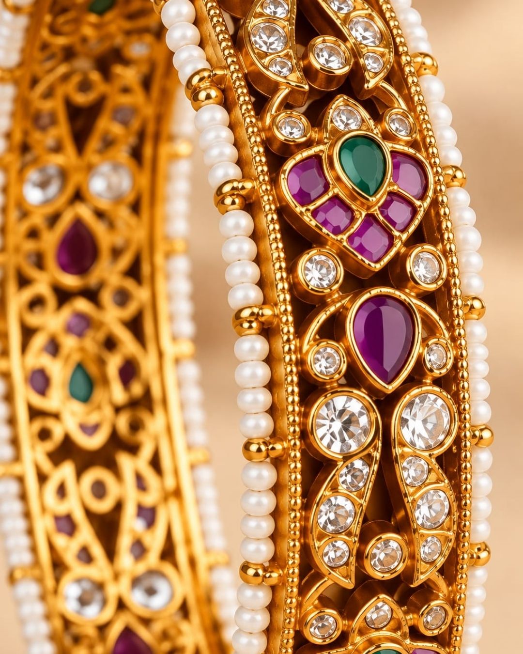 Jadau Kundan  Gold Plated Traditional Pearl Kada