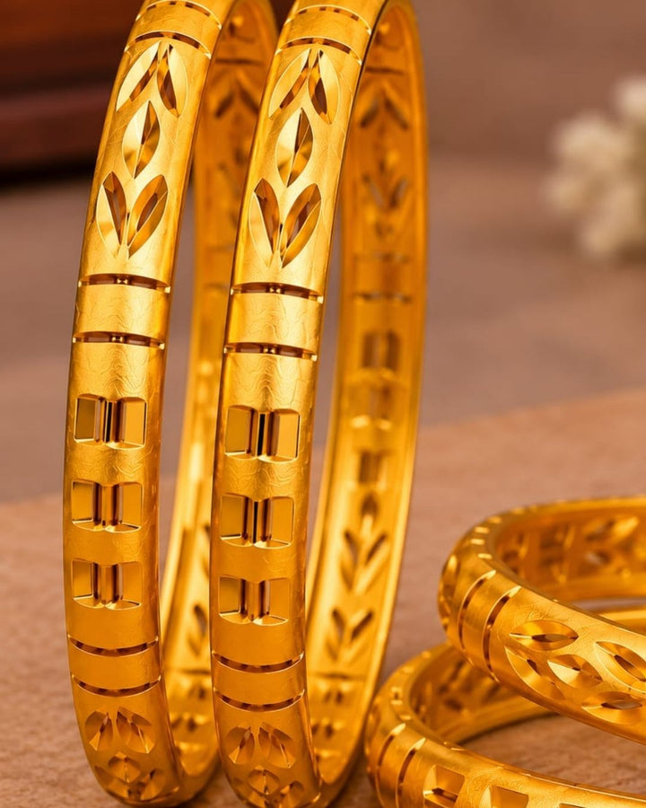 Zircon Diamond Gold Plated Party Wear Floral Bangles