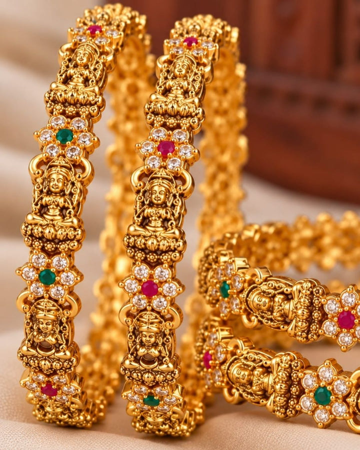 Kundan Gold Plated Temple Laxmi Devi Bangles For Kids (set of 4 )