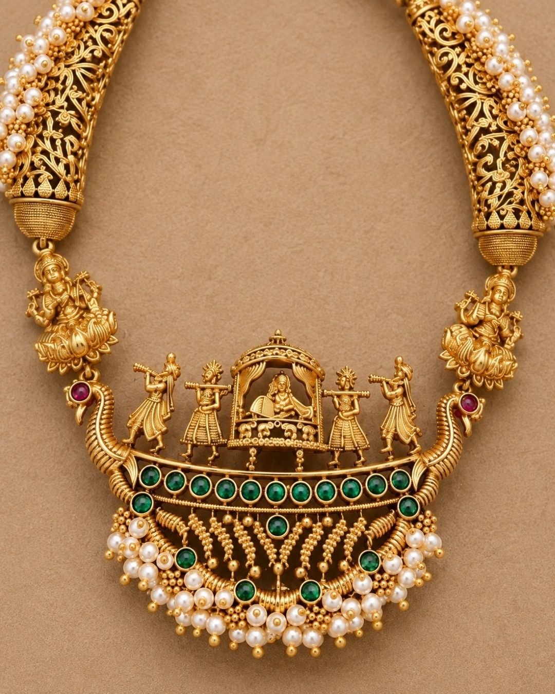 Kundan &amp; pearl Temple Lakshmi Necklace Set
