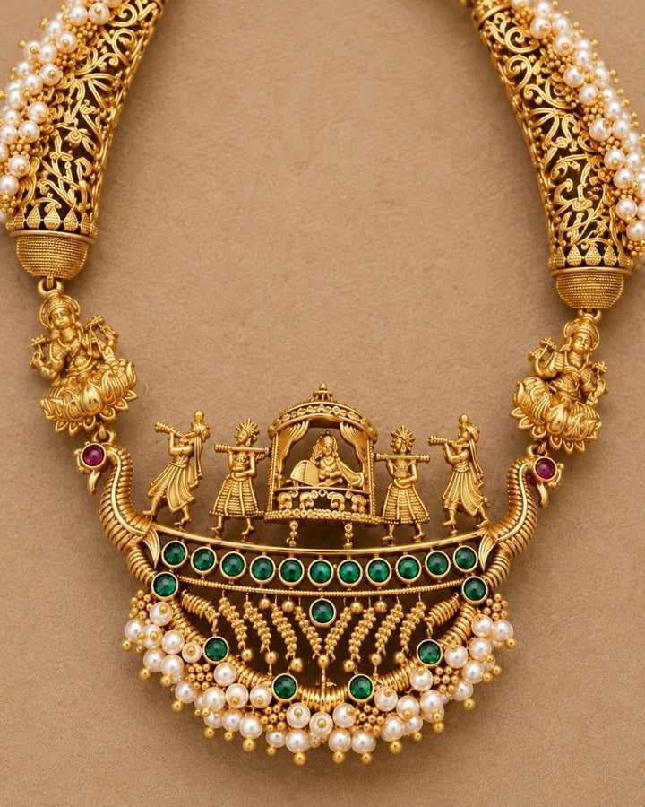 Kundan &amp; pearl Temple Lakshmi Necklace Set