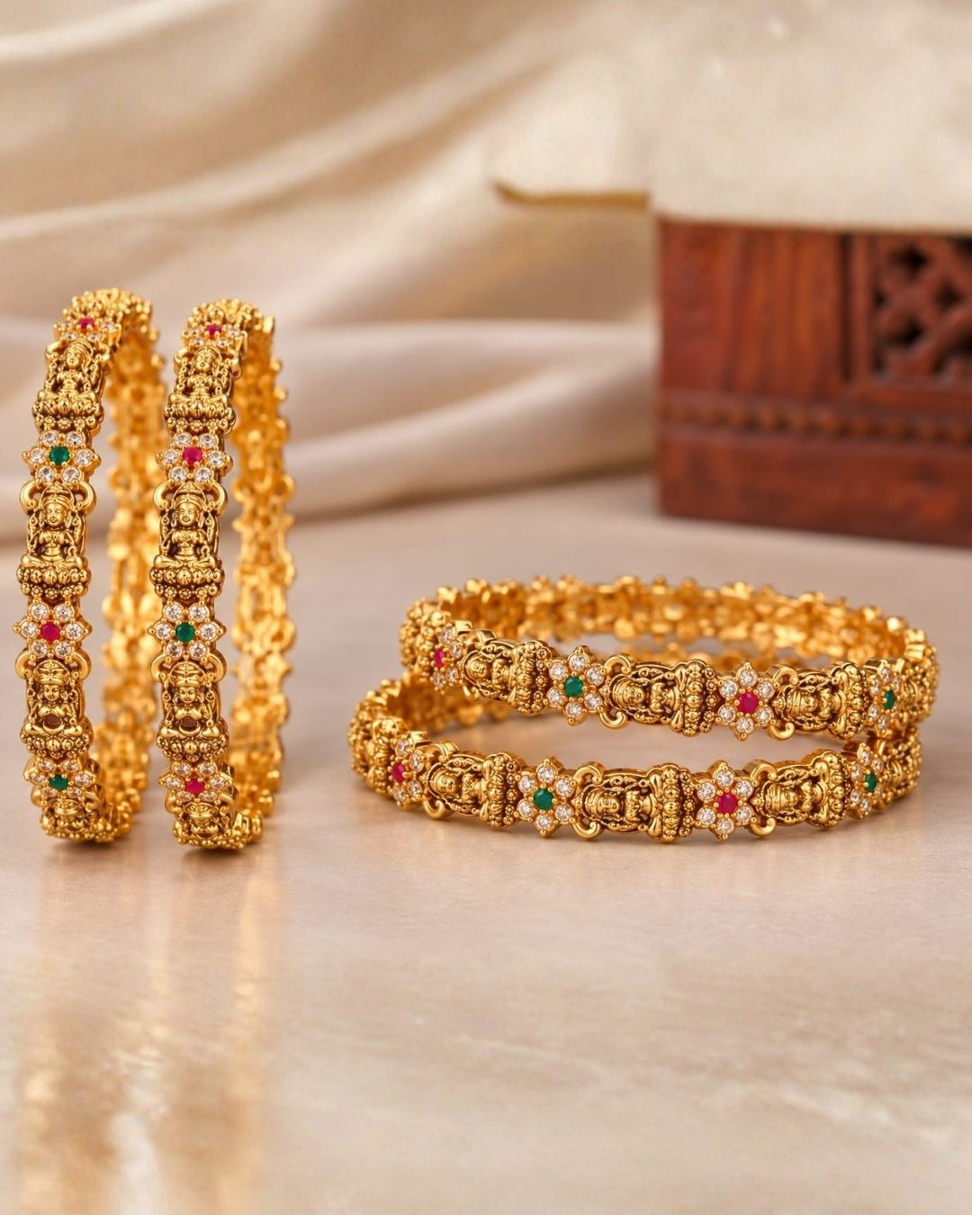 Kundan Gold Plated Temple Laxmi Devi Bangles For Kids (set of 4 )