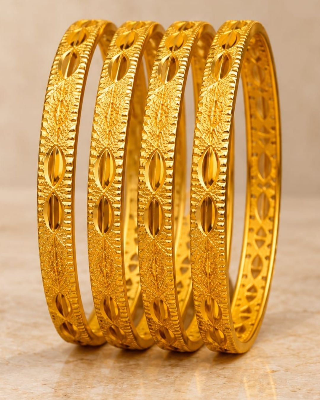 18K Gold Plated Leaf Design Bangles