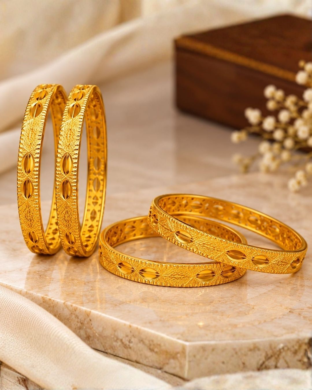 18K Gold Plated Leaf Design Bangles