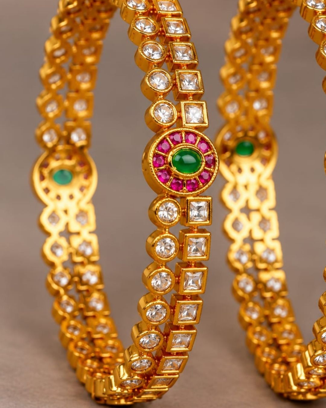 Gold Plated Two Row Panchaloham Bangles For Kids