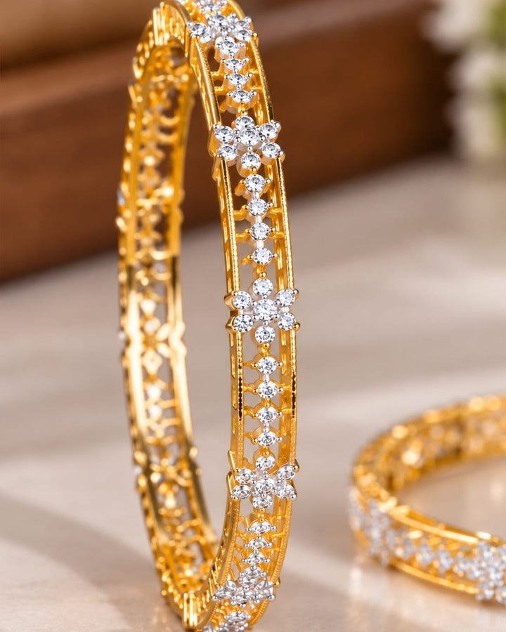 Zircon Diamond Gold Plated Flower Bangles For Kids
