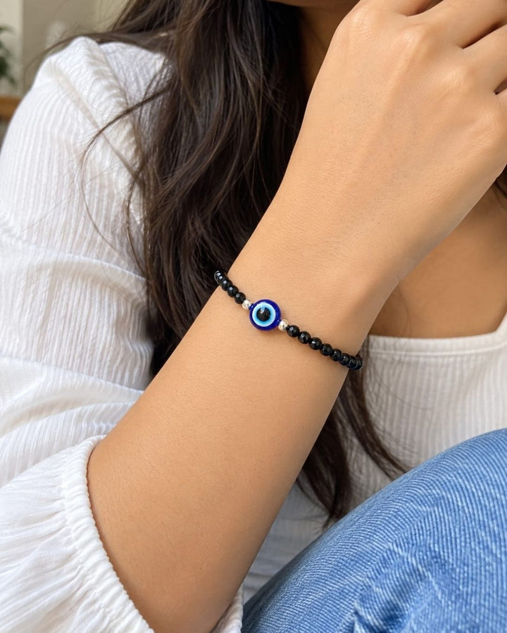 Black Beaded Evil Eye Bracelet