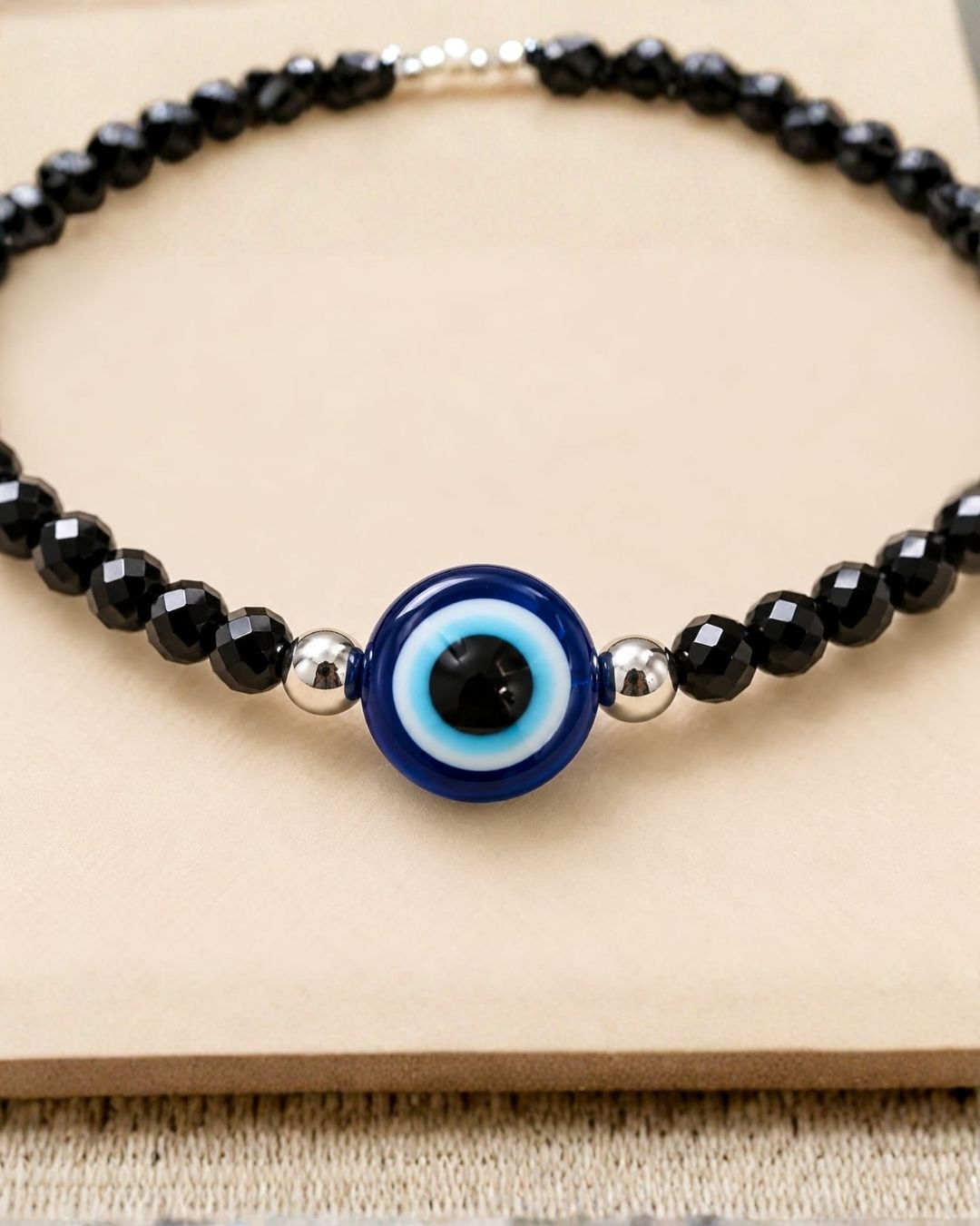 Black Beaded Evil Eye Bracelet