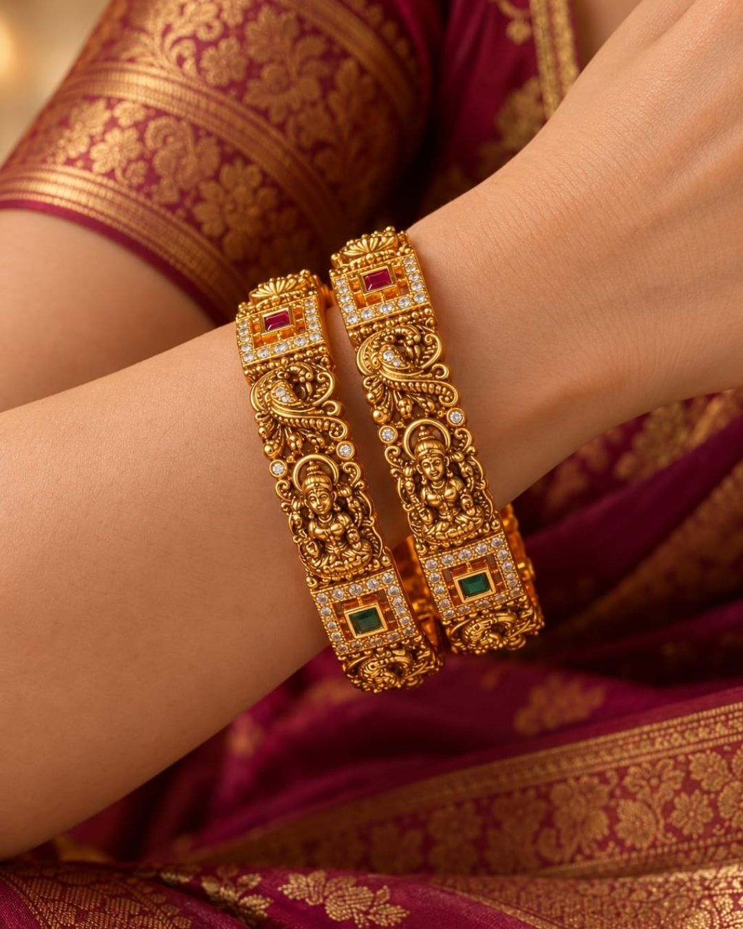 Kundan Stone Temple Jewelry Bangles c 107020 (Set of 2)
