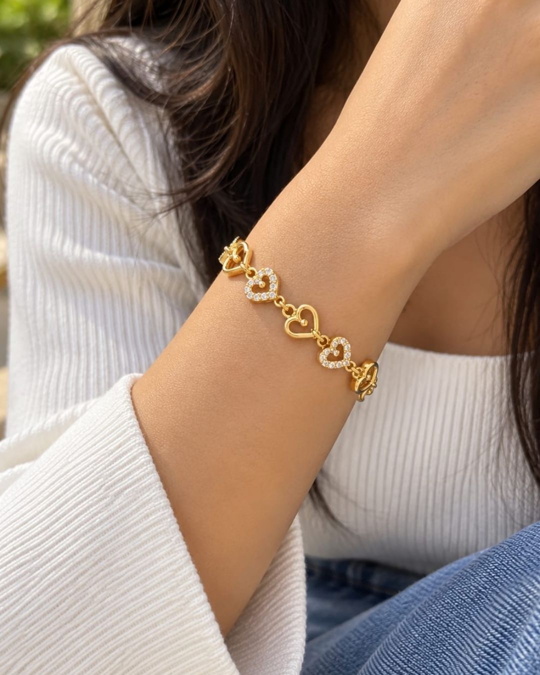 Gold Plated Zircon Heart Charm Bracelet