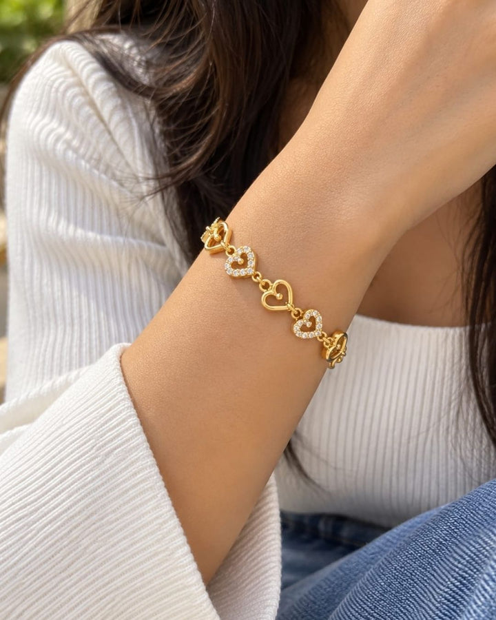 Gold Plated Zircon Heart Charm Bracelet