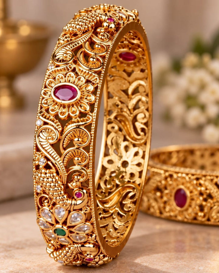 Kundan stone matt finish bangles c107520 (set of 2)
