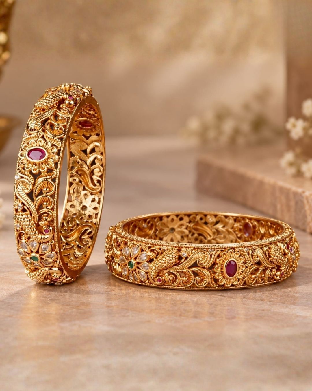 Kundan stone matt finish bangles c107520 (set of 2)