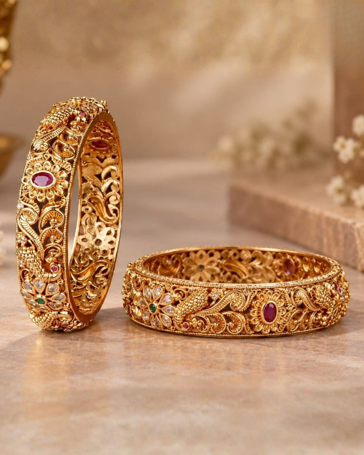 Kundan stone matt finish bangles c107520 (set of 2)