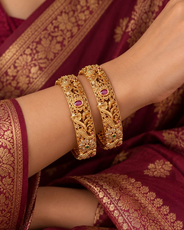 Kundan stone matt finish bangles c107520 (set of 2)