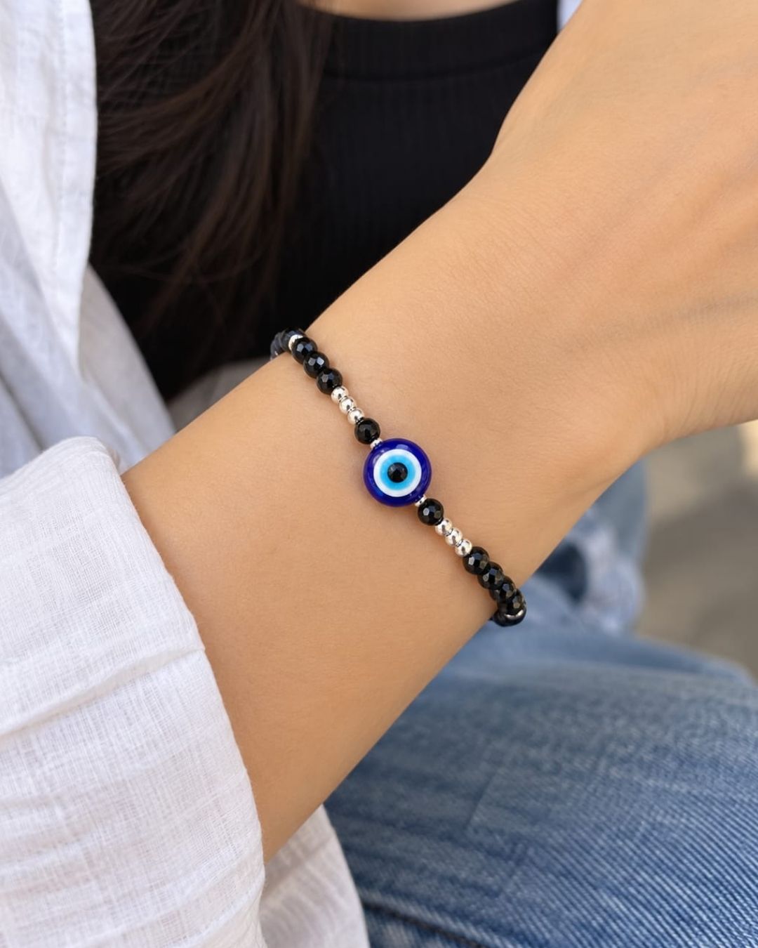 Black Beads with Evil Eye Bracelet