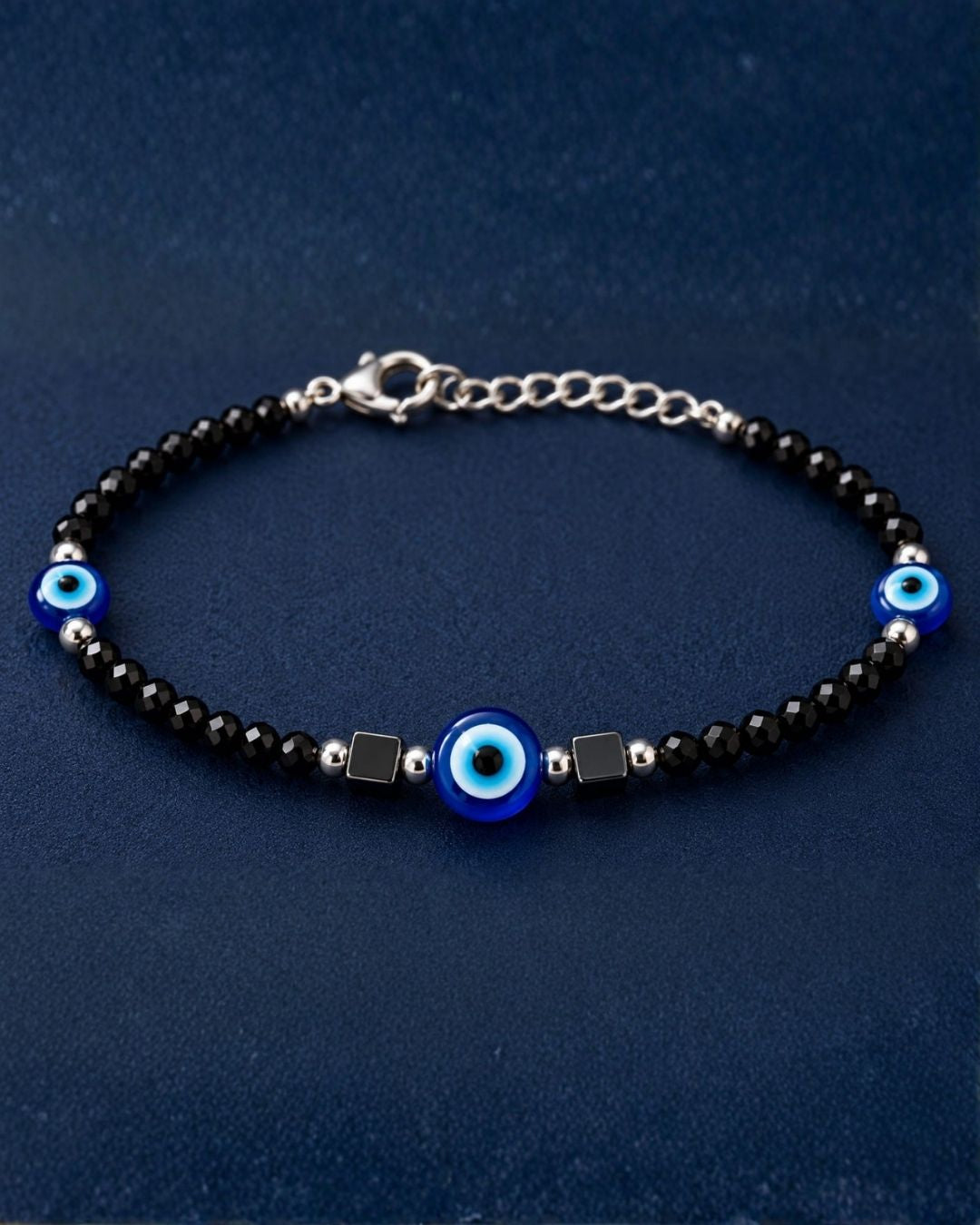 Stylish Black Beaded Evil Eye Bracelet
