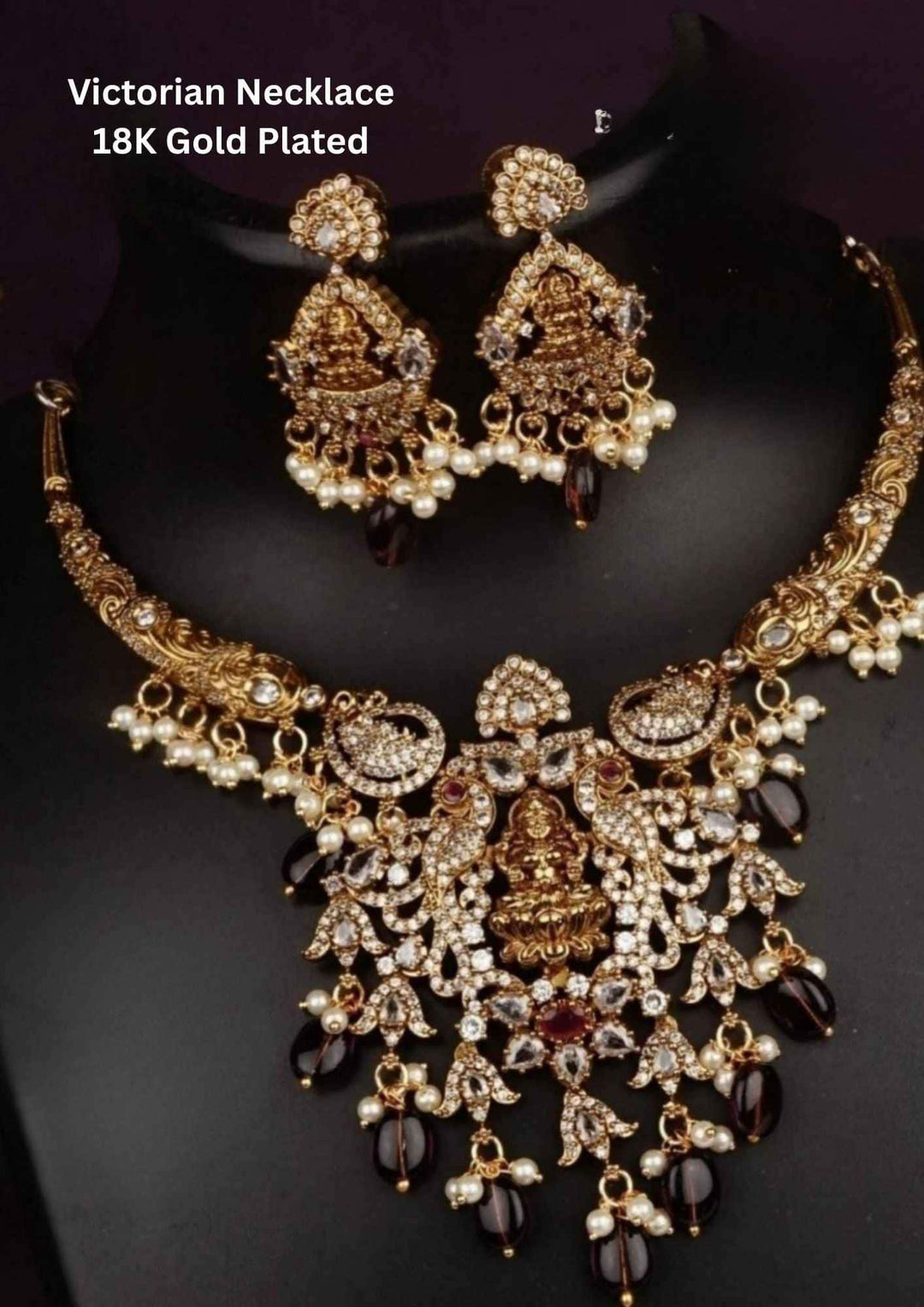 Victorian-style gold necklace and earrings