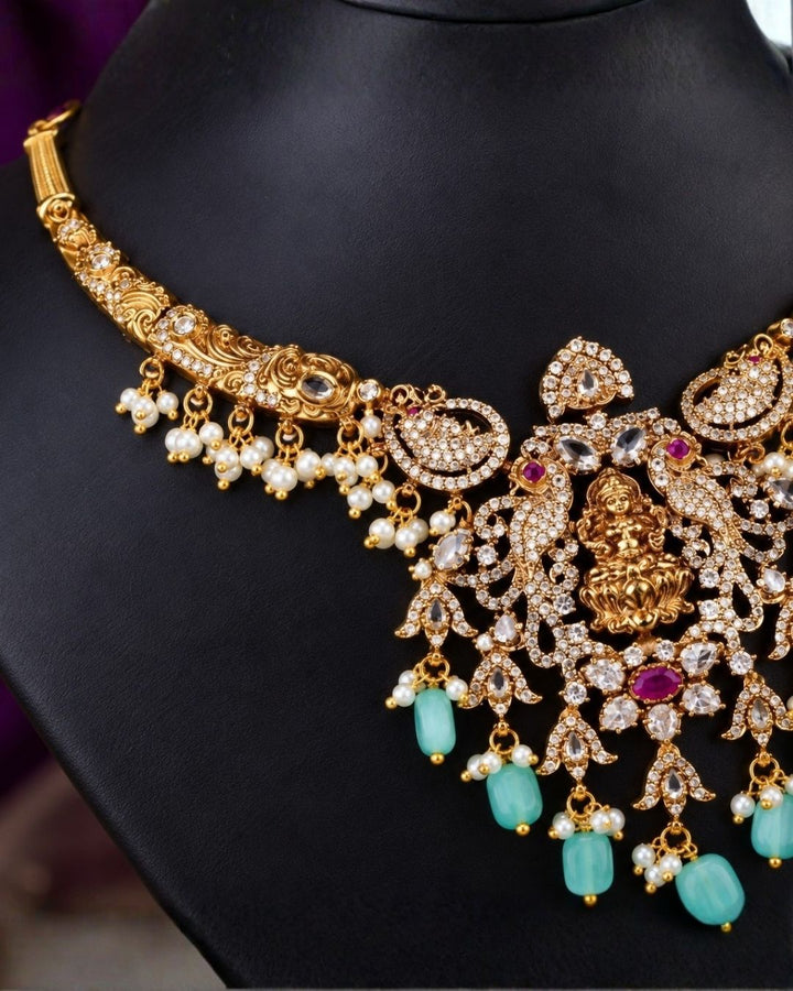 traditional jewelry victorian temple Laxmi set with earrings comes with beads and looks very elegant and adjustable necklace set comes with festive ware , weeding ware and can gift