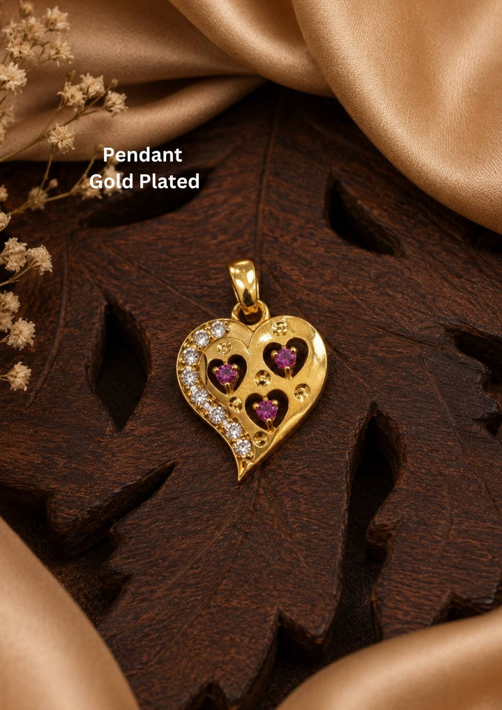 Gold Plated Ruby Stones Heart Shaped Pendant