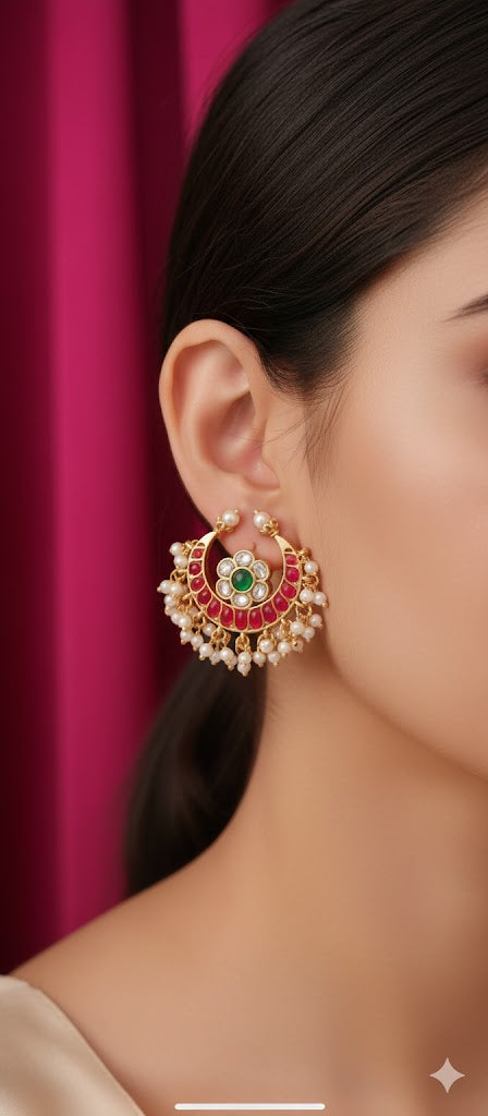 Kundan & Beaded Gold Plated Earrings g 10650