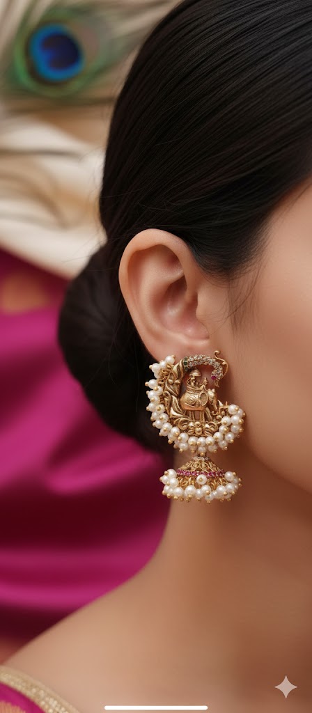 Kundan Antique Beaded Gold Plated Temple Earrings g10999