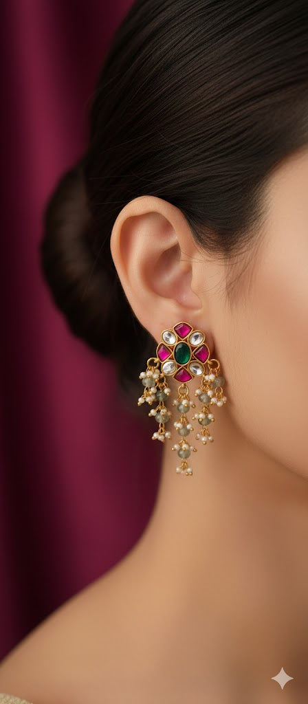 Jadau Kundan Gold Plated Screwback Earrings g10720