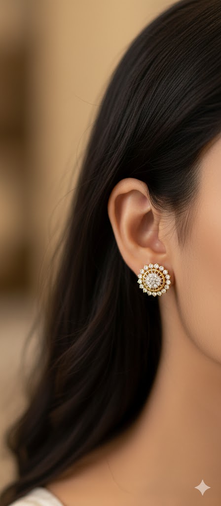 Pure Zirconian Diamond Gold Plated Round Studs c103020