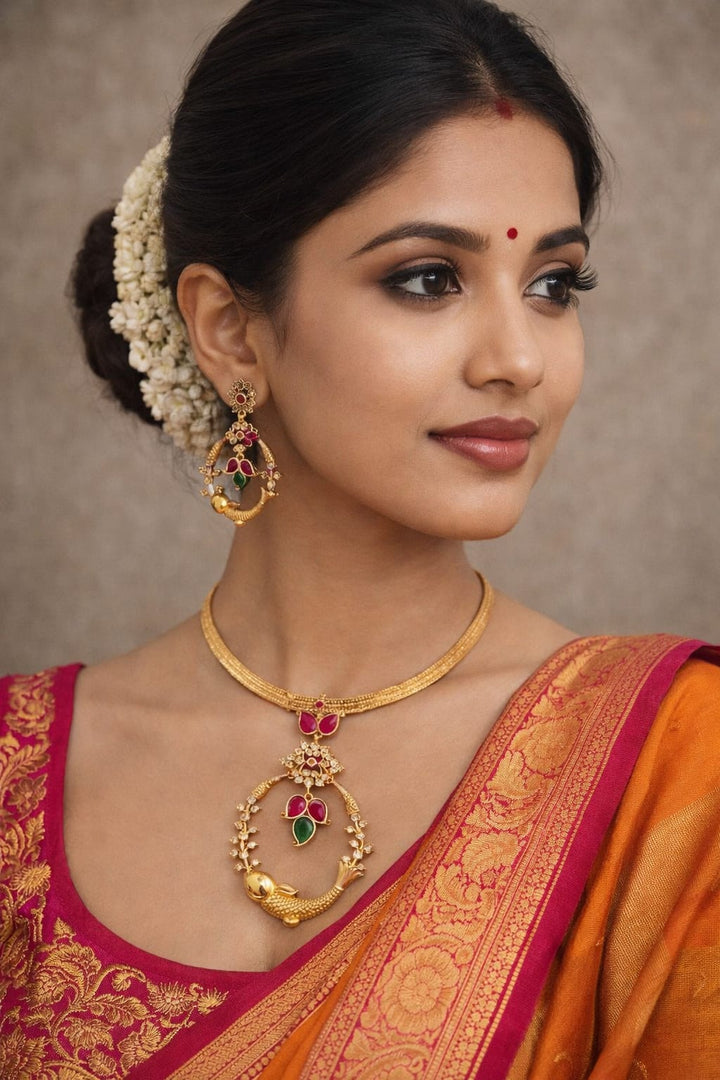 Kundan Gold Plated Necklace with Earrings g10999