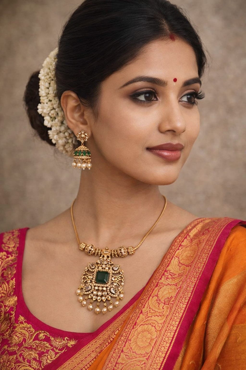 Kundan Gold Plated Mini Necklace With Earrings g 10850