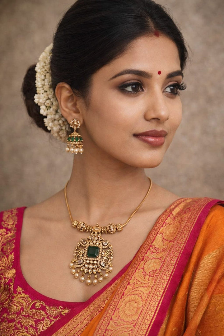 Kundan Gold Plated Mini Necklace With Earrings g 10850