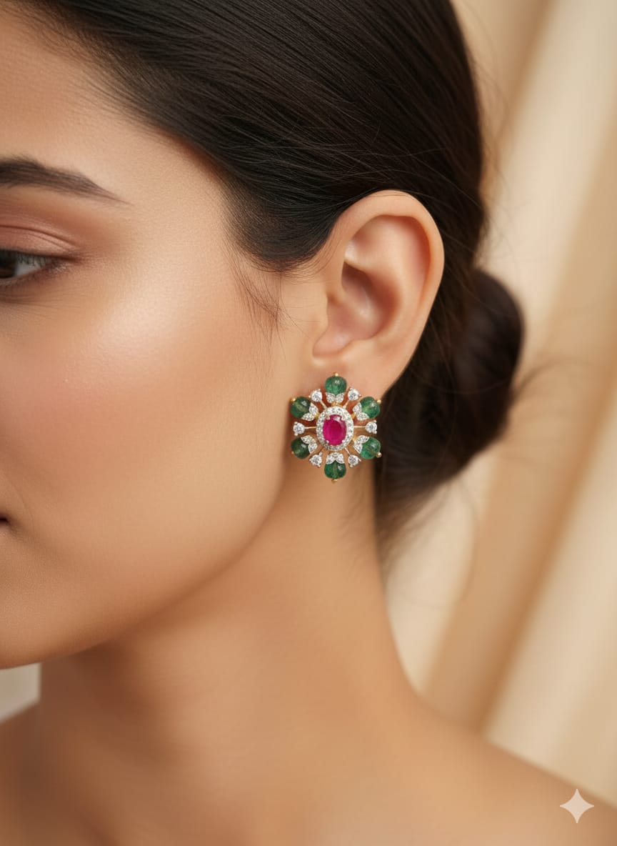 Kundan Gold Plated Screwback Studs g 10520