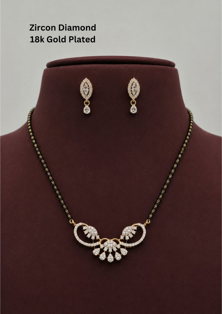 Zircon Diamond Gold Plated Classic Black Beaded Mangalsutra Set