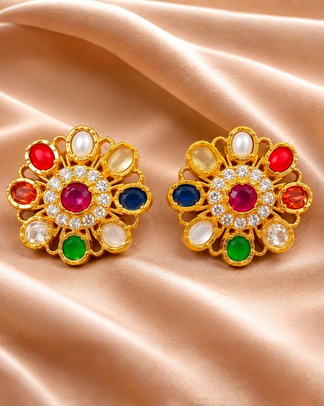 Gold Plated Multicolor Floral Earrings for Women