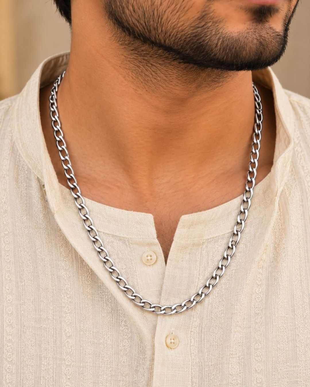 Silver Plated Men’s Chain Necklace with Classic Link Design