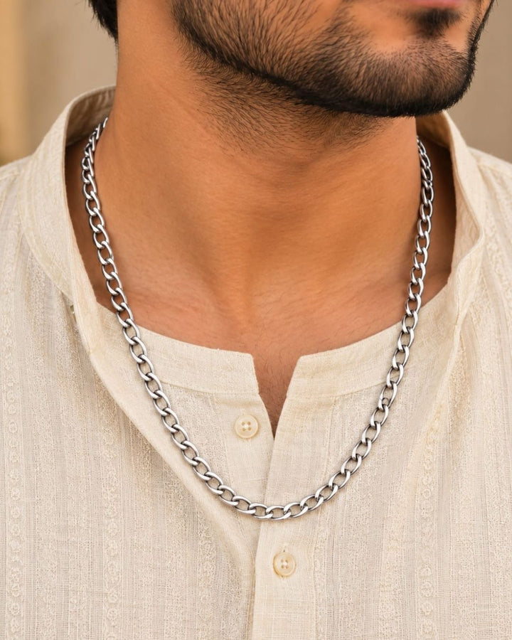 Silver Plated Men’s Chain Necklace with Classic Link Design
