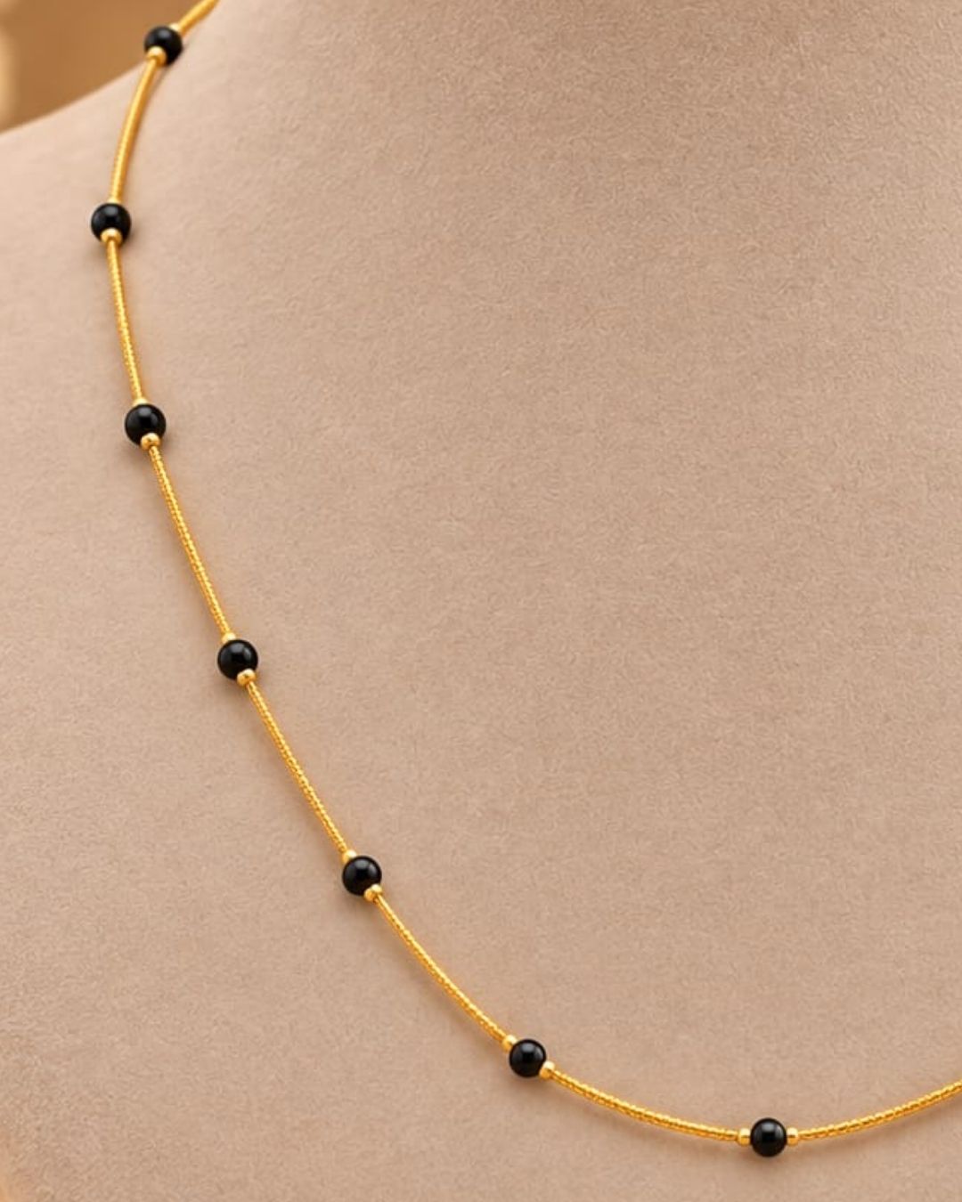 Gold Plated Simple Black Bead Mangalsutra