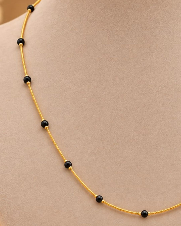 Gold Plated Simple Black Bead Mangalsutra