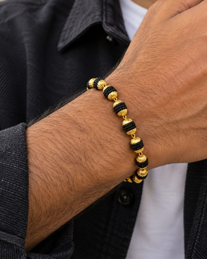 Gold Plated Men’s Bracelet with Black Rudhraksha
