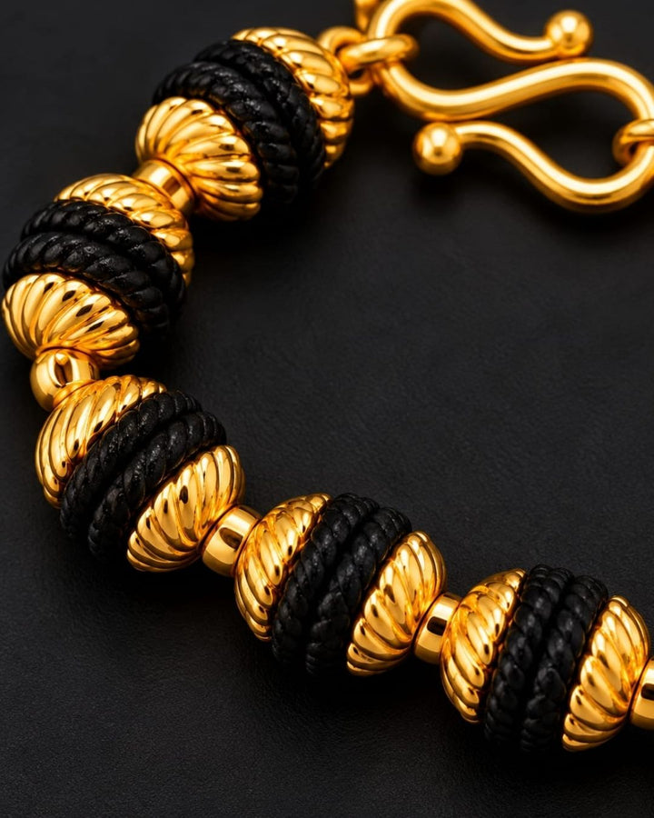 Gold Plated Men’s Bracelet with Black Rudhraksha