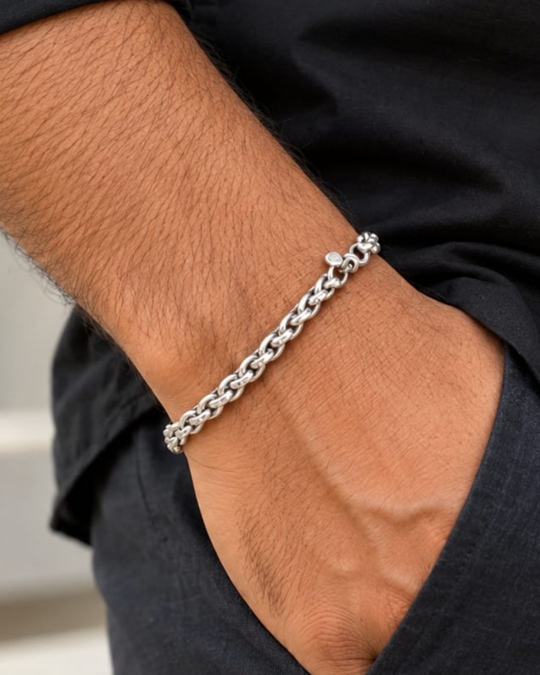 Silver Plated Men’s Bracelet with Braided Chain Design