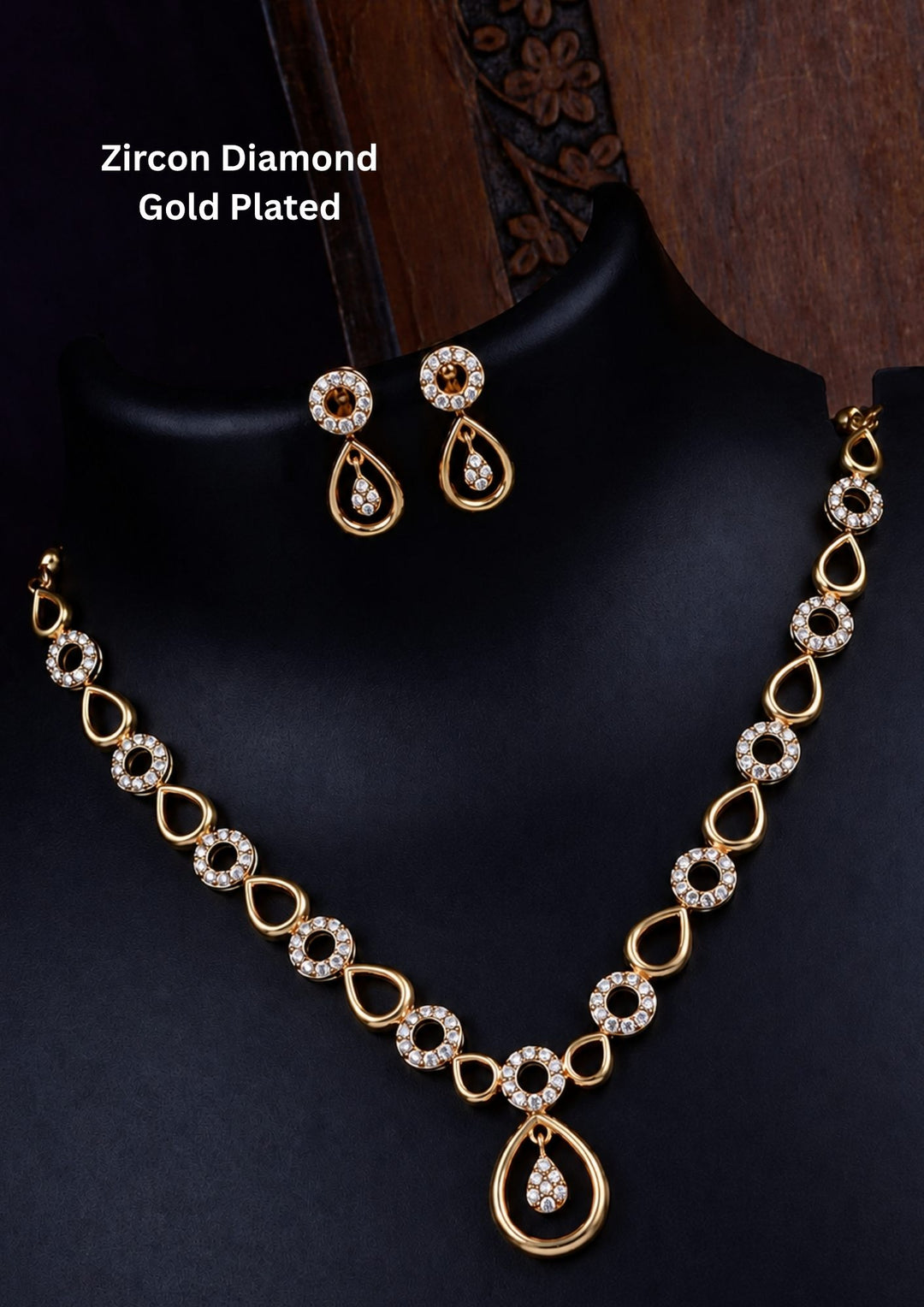 Zircon diamond gold-plated necklace and earrings with classic model and shown very detailed in picture how it looks and do use for weeding's , festivals and can gift and kitty party's 