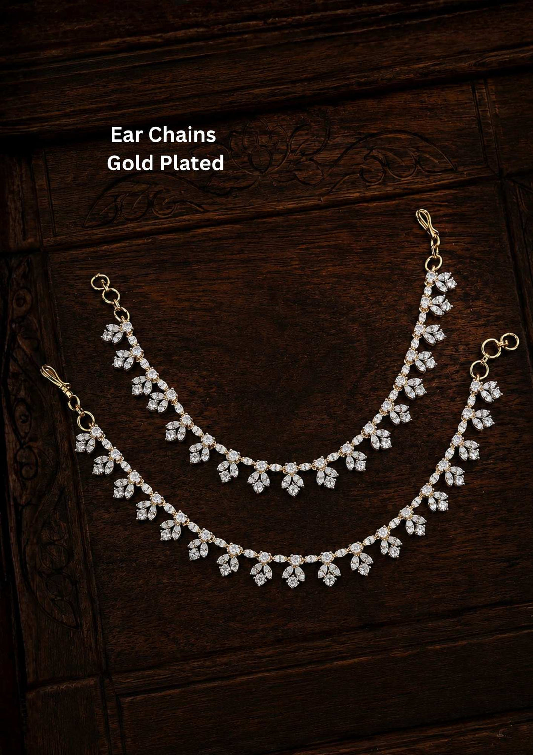 Gold-plated ear chains show very clearly in given picture how it looks and anti faded , skin safe and sweat proof and can be used for weedings and festivals and bridals 