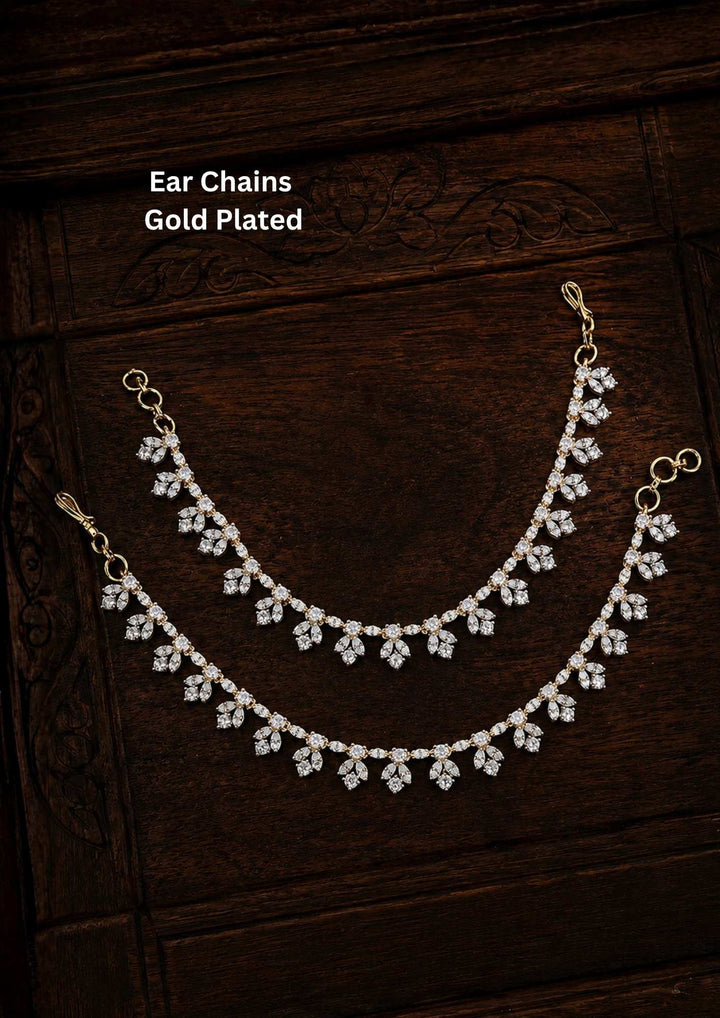 Gold-plated ear chains show very clearly in given picture how it looks and anti faded , skin safe and sweat proof and can be used for weedings and festivals and bridals 