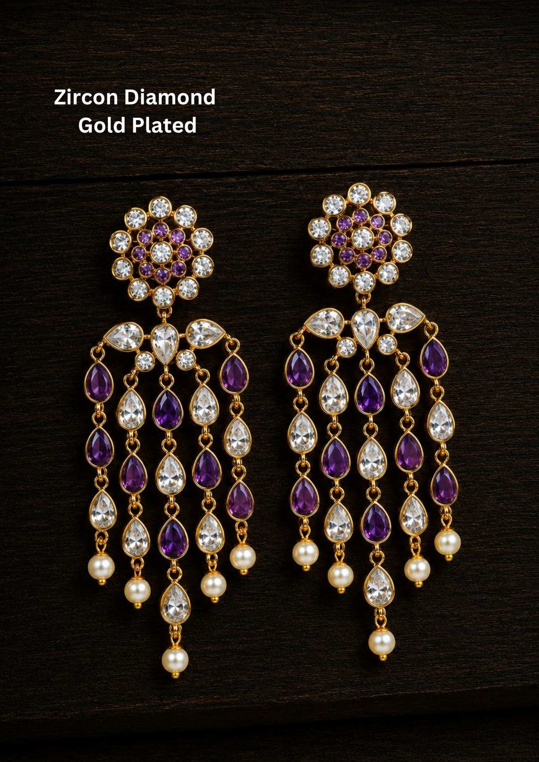 Zircon Diamond Gold Plated Lightweight Earrings featuring colorful zircon stone options, simple elegant drop design, premium gold plated finish, lightweight structure, sweat resistant coating, anti-fade polish, and skin-friendly wear suitable for daily use, office wear, festivals, and casual wear, daily wear.