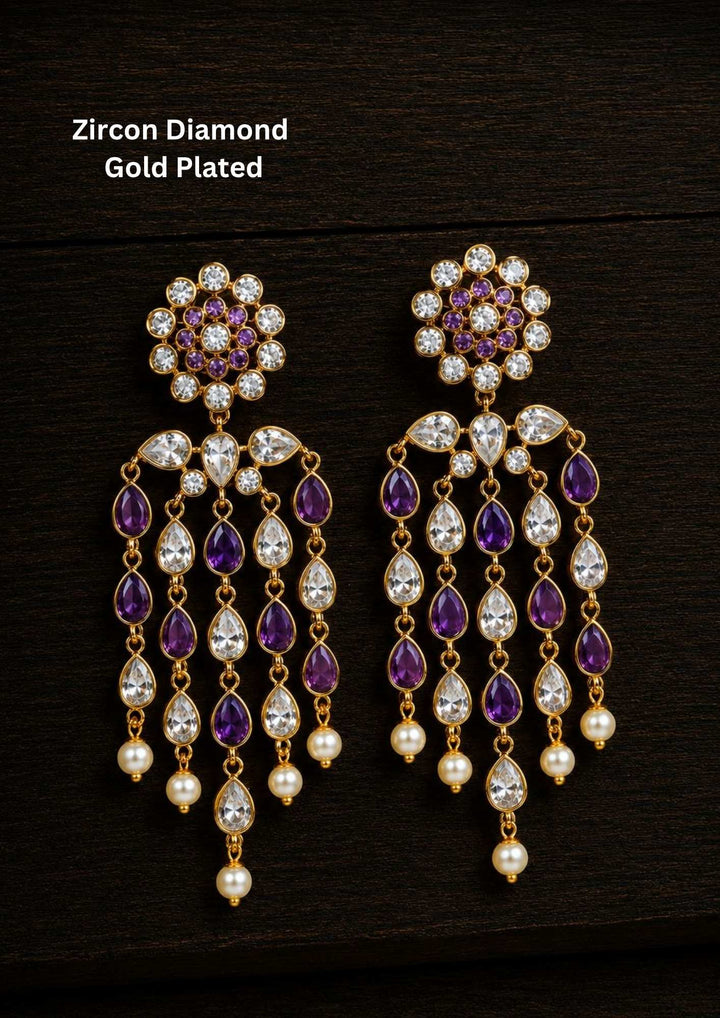 Zircon Diamond Gold Plated Lightweight Earrings featuring colorful zircon stone options, simple elegant drop design, premium gold plated finish, lightweight structure, sweat resistant coating, anti-fade polish, and skin-friendly wear suitable for daily use, office wear, festivals, and casual wear, daily wear.