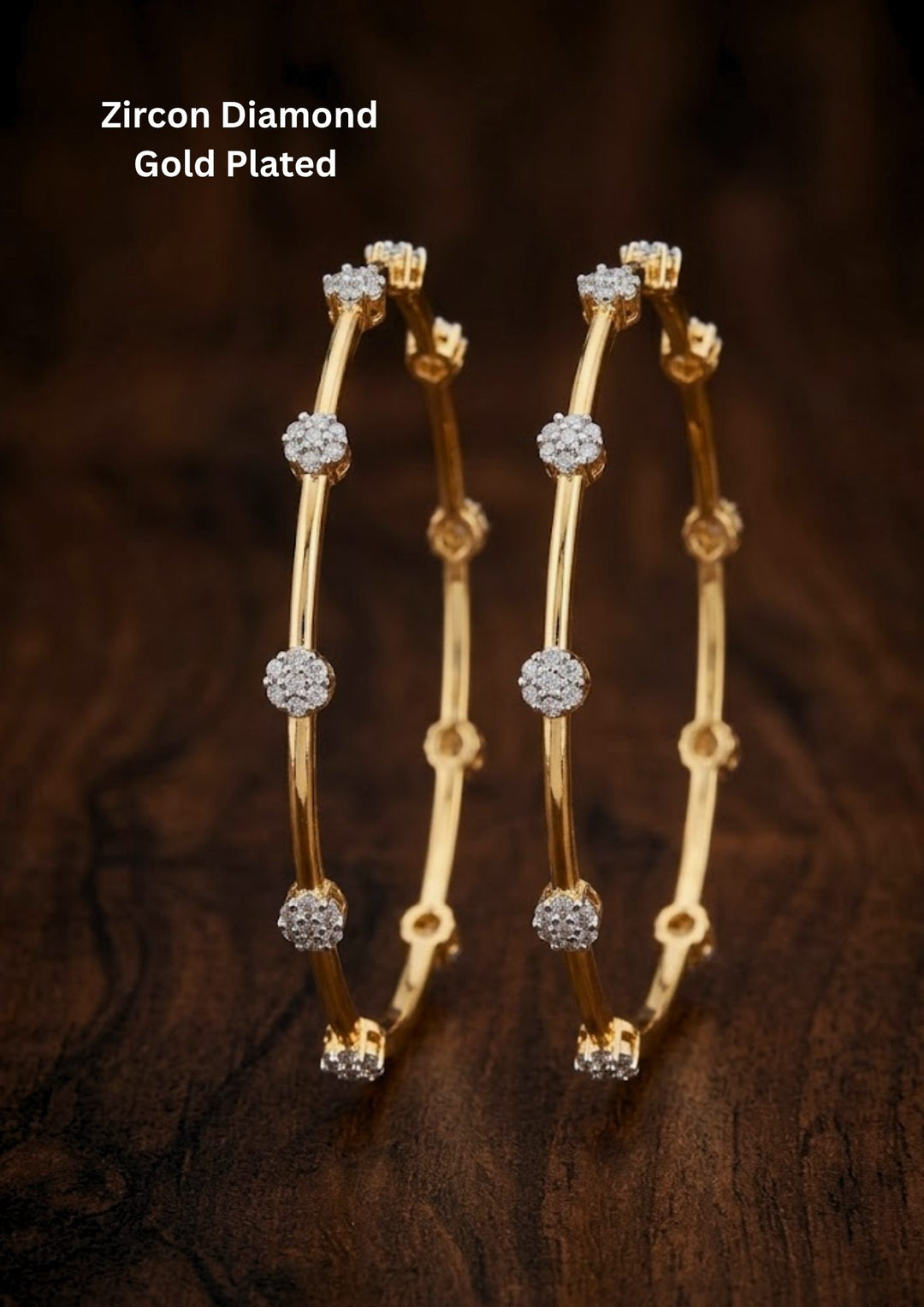 gold plated flower bangles come with zircon diamond and in picture shows clearly how it looks looks very classy and simple and ani faded and skin safe and can be used for daily ware, office ware and festivals