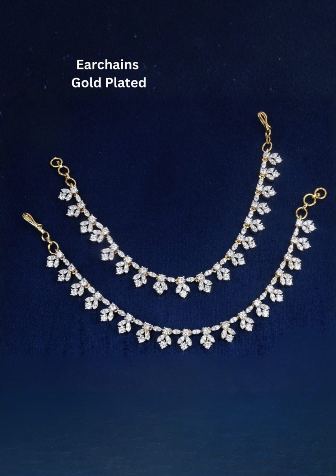 Gold-plated ear chains show very clearly in given picture how it looks and anti faded , skin safe and sweat proof and can be used for weedings and festivals and bridals 